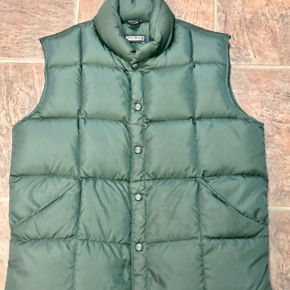 Lands End Vest Men's M GREEN Down Puffer Quilted Snap Pockets Outdoor